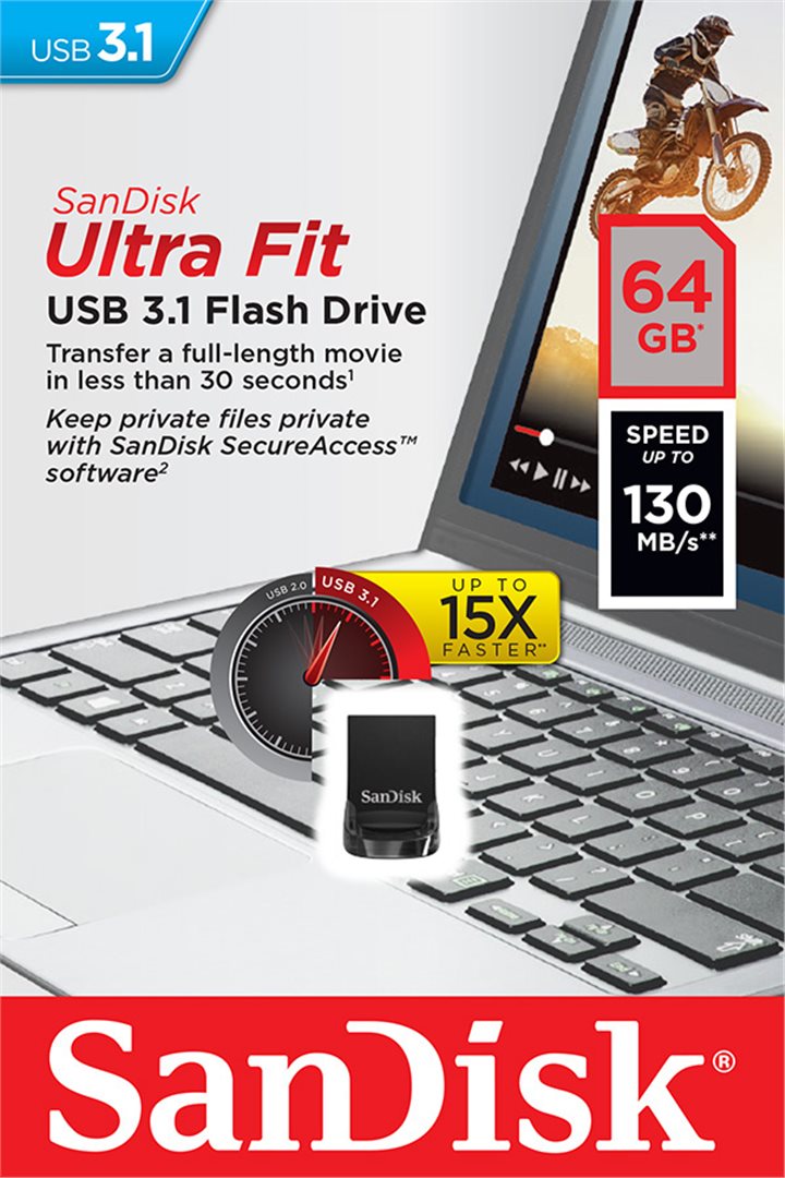 SanDisk Cruzer Ultra Fit 64GB, USB 3.1