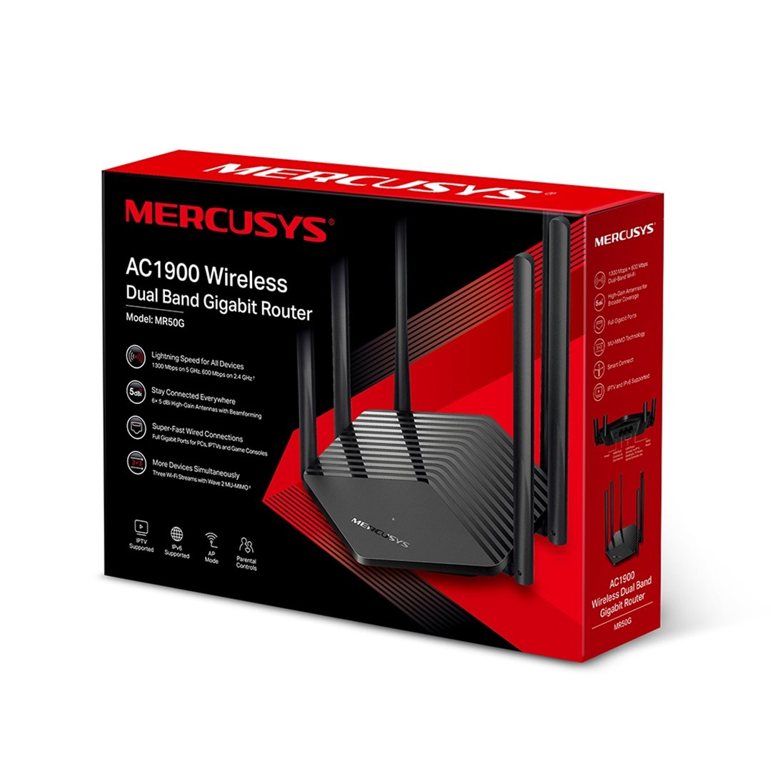 Mercusys MR50G AC1900 WiFi DualBand Gbit router, 3x Gbit, 6x anténa